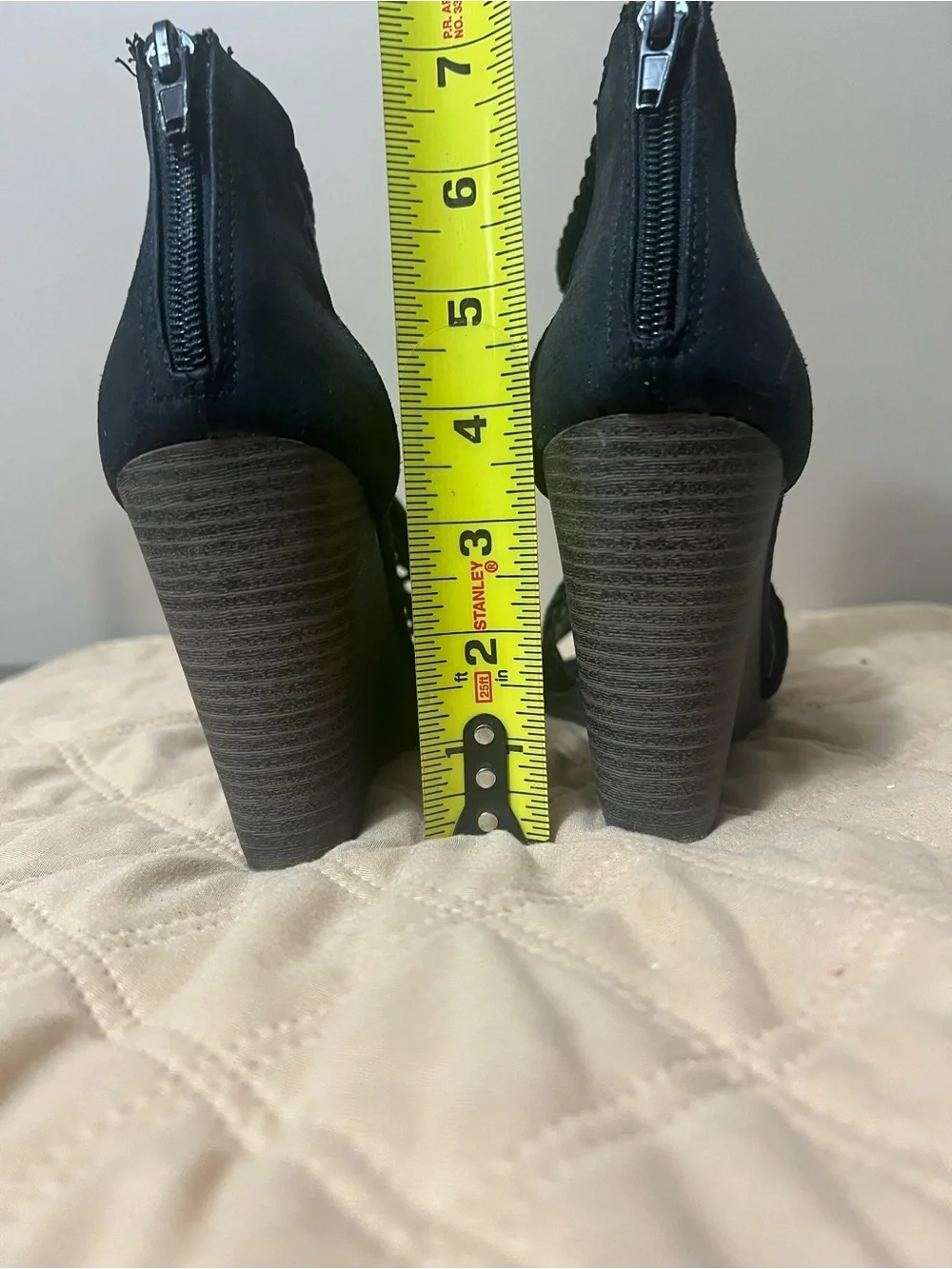 Perforated Black Peep-Toe Wedge Booties - Unbranded
